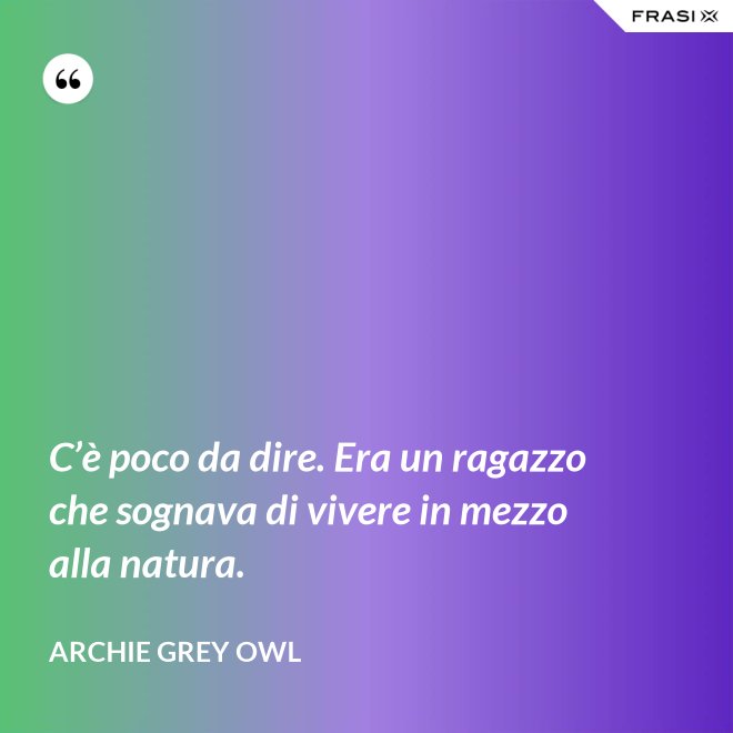 C’è poco da dire. Era un ragazzo che sognava di vivere in mezzo alla natura. - Archie Grey Owl