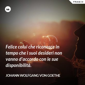 Felice colui che riconosce in tempo che i suoi desideri non vanno d'accordo con le sue disponibilità. - Johann Wolfgang von Goethe