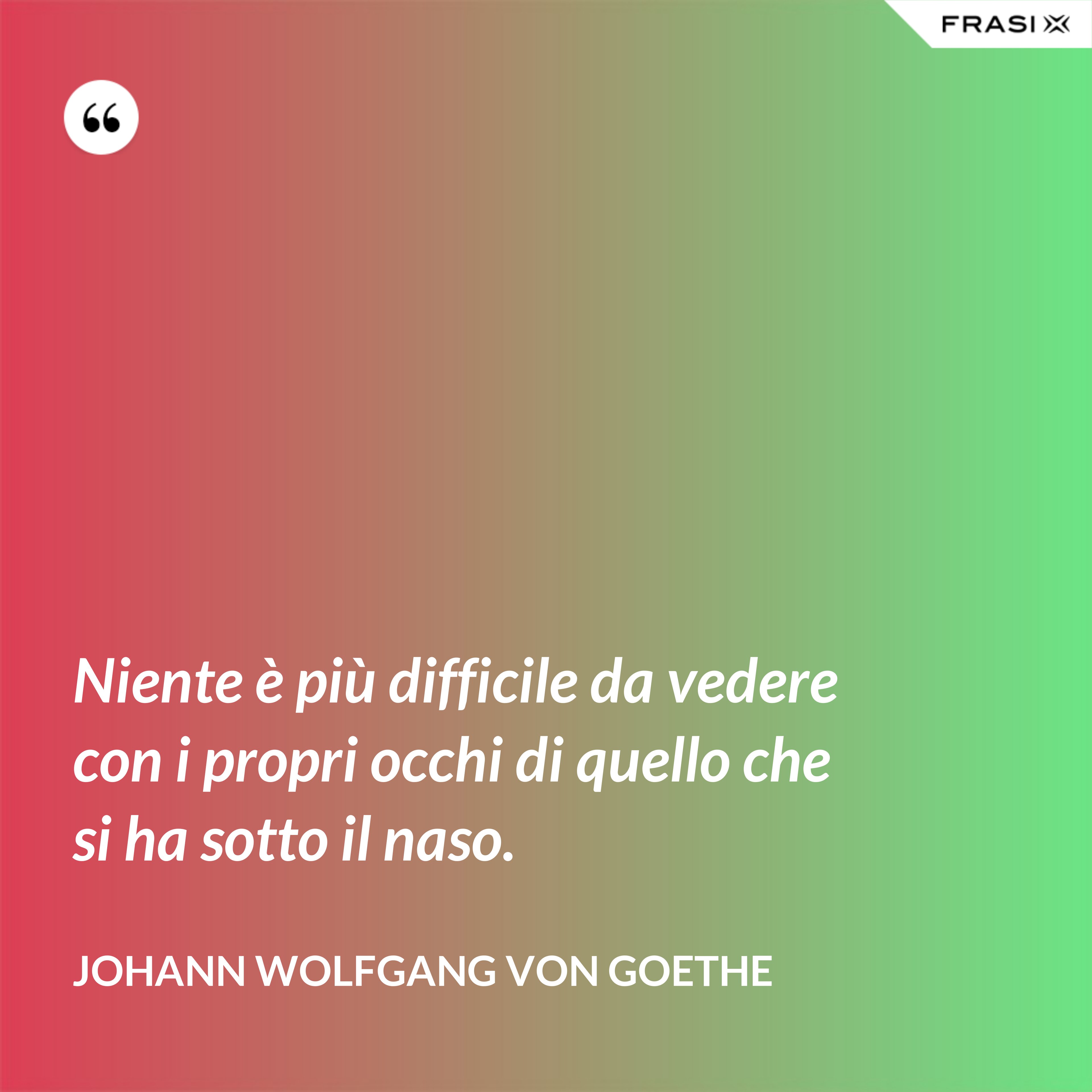 Niente è più difficile da vedere con i propri occhi di quello che si ha sotto il naso. - Johann Wolfgang von Goethe