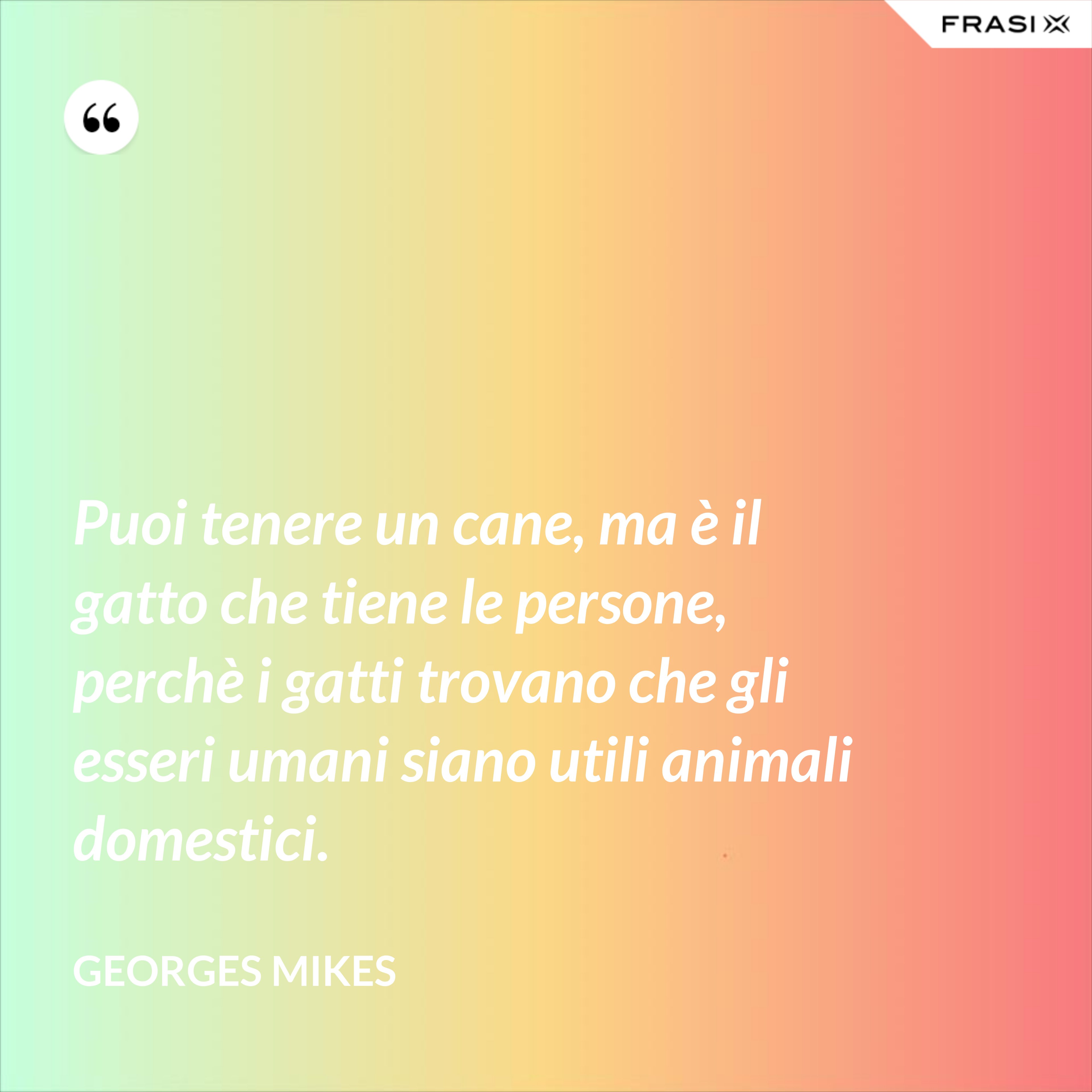 Puoi tenere un cane, ma è il gatto che tiene le persone, perchè i gatti trovano che gli esseri umani siano utili animali domestici. - Georges Mikes