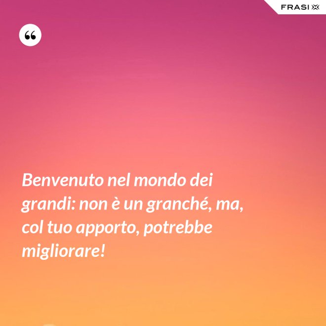 Benvenuto nel mondo dei grandi: non è un granché, ma, col tuo apporto, potrebbe migliorare! - Anonimo