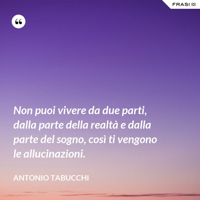 Non puoi vivere da due parti, dalla parte della realtà e dalla parte del sogno, così ti vengono le allucinazioni. - Antonio Tabucchi