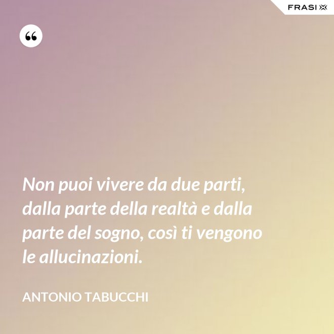 Non puoi vivere da due parti, dalla parte della realtà e dalla parte del sogno, così ti vengono le allucinazioni. - Antonio Tabucchi