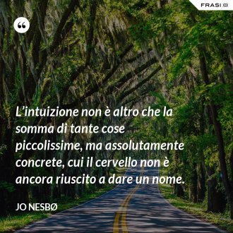 L’intuizione non è altro che la somma di tante cose piccolissime, ma assolutamente concrete, cui il cervello non è ancora riuscito a dare un nome. - JO NESBØ