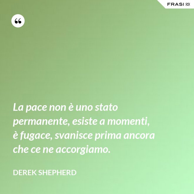 La pace non è uno stato permanente, esiste a momenti, è fugace, svanisce prima ancora che ce ne accorgiamo. - Derek Shepherd