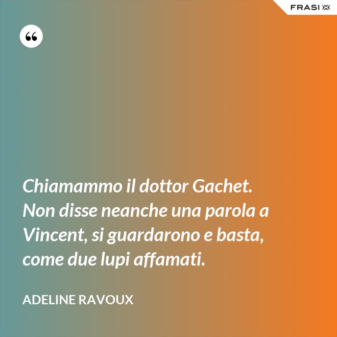 Chiamammo il dottor Gachet. Non disse neanche una parola a Vincent, si guardarono e basta, come due lupi affamati. - Adeline Ravoux