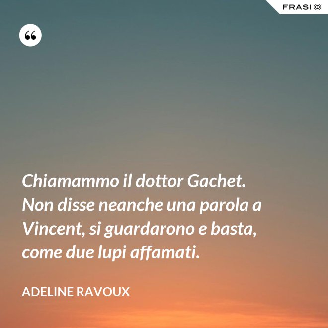 Chiamammo il dottor Gachet. Non disse neanche una parola a Vincent, si guardarono e basta, come due lupi affamati. - Adeline Ravoux