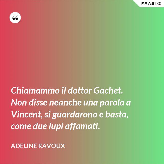Chiamammo il dottor Gachet. Non disse neanche una parola a Vincent, si guardarono e basta, come due lupi affamati. - Adeline Ravoux