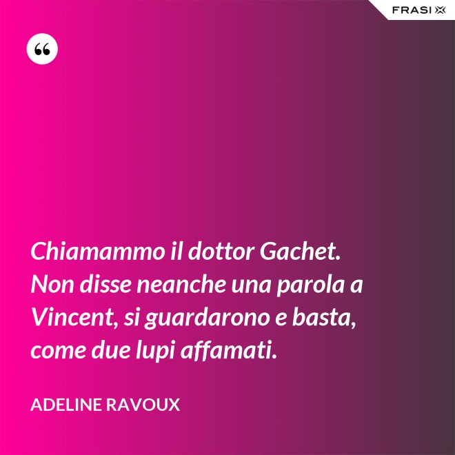 Chiamammo il dottor Gachet. Non disse neanche una parola a Vincent, si guardarono e basta, come due lupi affamati. - Adeline Ravoux