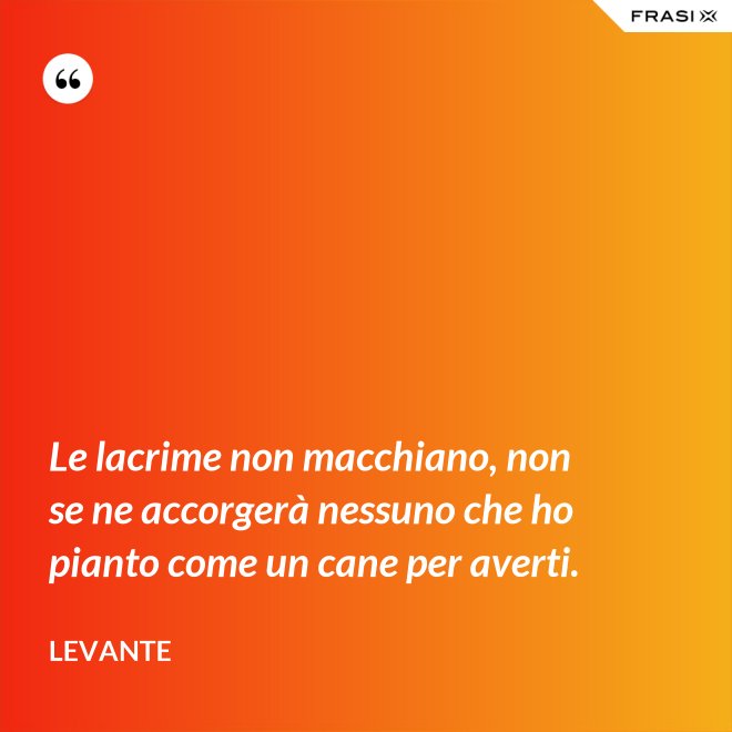 Le lacrime non macchiano, non se ne accorgerà nessuno che ho pianto come un cane per averti. - Levante