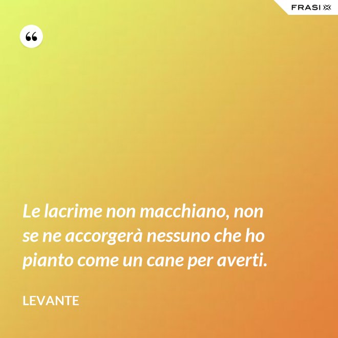 Le lacrime non macchiano, non se ne accorgerà nessuno che ho pianto come un cane per averti. - Levante