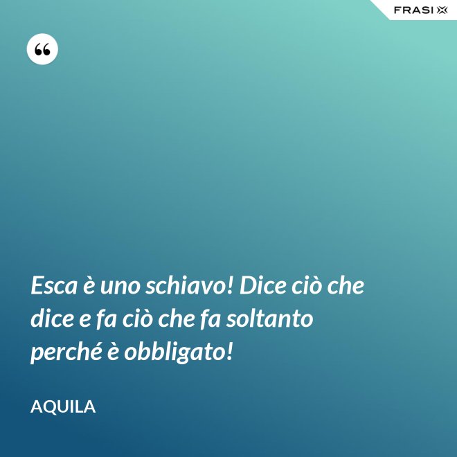 Esca è uno schiavo! Dice ciò che dice e fa ciò che fa soltanto perché è obbligato! - Aquila