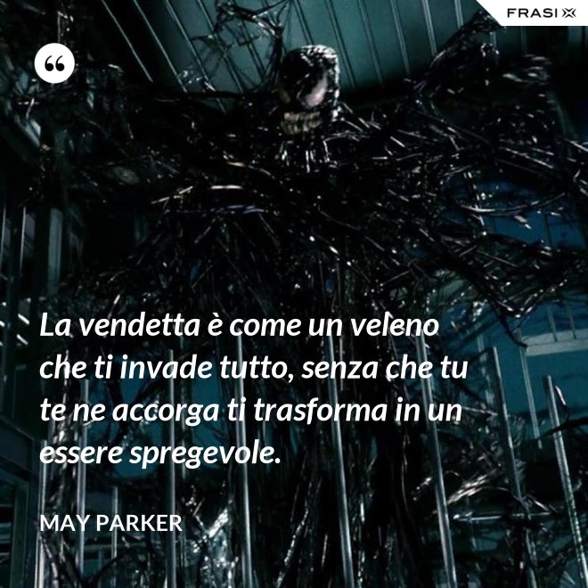 La vendetta è come un veleno che ti invade tutto, senza che tu te ne accorga ti trasforma in un essere spregevole. - May Parker