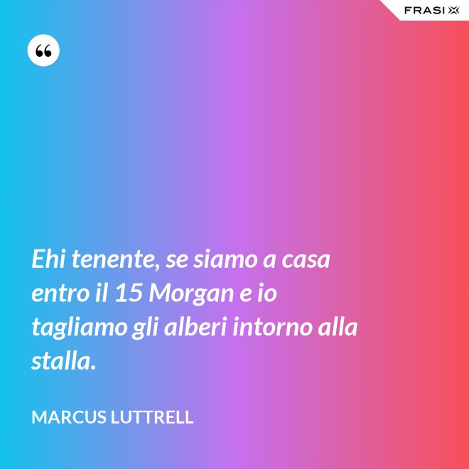 Ehi tenente, se siamo a casa entro il 15 Morgan e io tagliamo gli alberi intorno alla stalla. - Marcus Luttrell