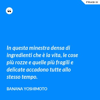 In questa minestra densa di ingredienti che è la vita, le cose più rozze e quelle più fragili e delicate accadono tutte allo stesso tempo. - Banana Yoshimoto