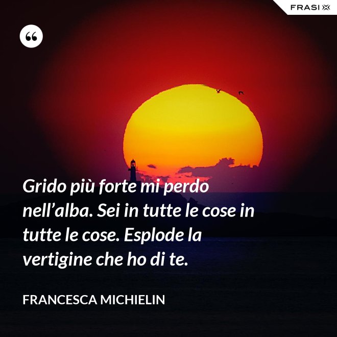 Grido più forte mi perdo nell’alba. Sei in tutte le cose in tutte le cose. Esplode la vertigine che ho di te. - Francesca Michielin