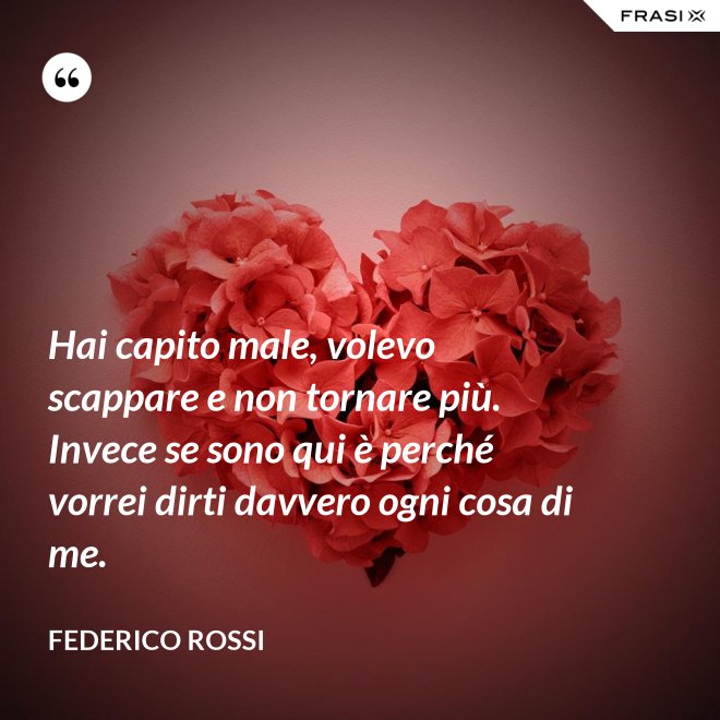 Hai capito male, volevo scappare e non tornare più. Invece se sono qui è perché vorrei dirti davvero ogni cosa di me. - Federico Rossi