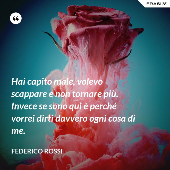 Hai capito male, volevo scappare e non tornare più. Invece se sono qui è perché vorrei dirti davvero ogni cosa di me. - Federico Rossi