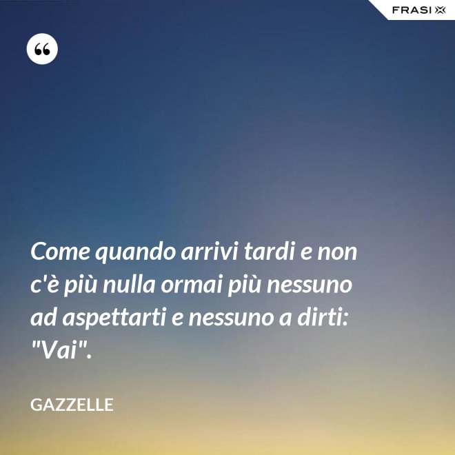 Come quando arrivi tardi e non c'è più nulla ormai più nessuno ad aspettarti e nessuno a dirti: "Vai". - Gazzelle
