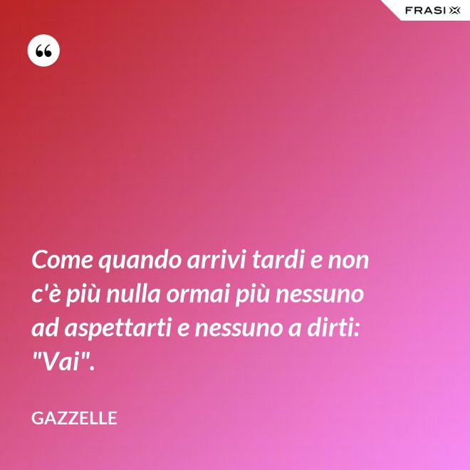 Come quando arrivi tardi e non c'è più nulla ormai più nessuno ad aspettarti e nessuno a dirti: "Vai". - Gazzelle