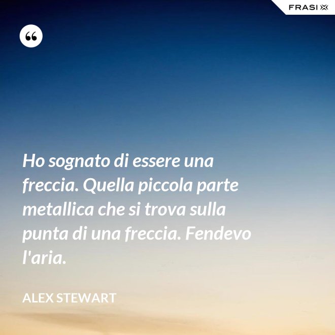 Ho sognato di essere una freccia. Quella piccola parte metallica che si trova sulla punta di una freccia. Fendevo l'aria. - Alex Stewart