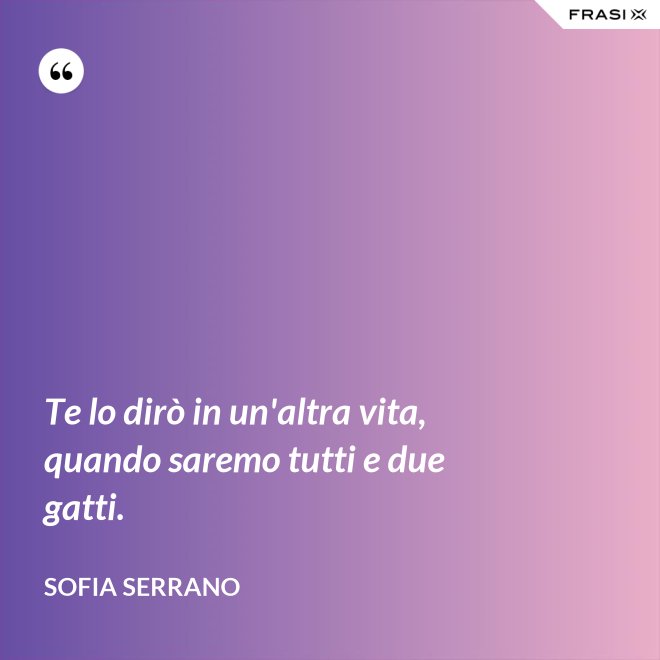 Te lo dirò in un'altra vita, quando saremo tutti e due gatti. - Sofia Serrano