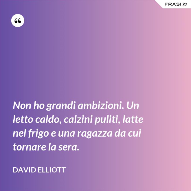 Non ho grandi ambizioni. Un letto caldo, calzini puliti, latte nel frigo e una ragazza da cui tornare la sera. - David Elliott