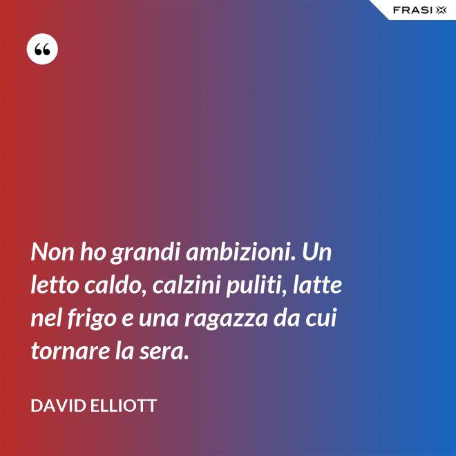 Non ho grandi ambizioni. Un letto caldo, calzini puliti, latte nel frigo e una ragazza da cui tornare la sera. - David Elliott
