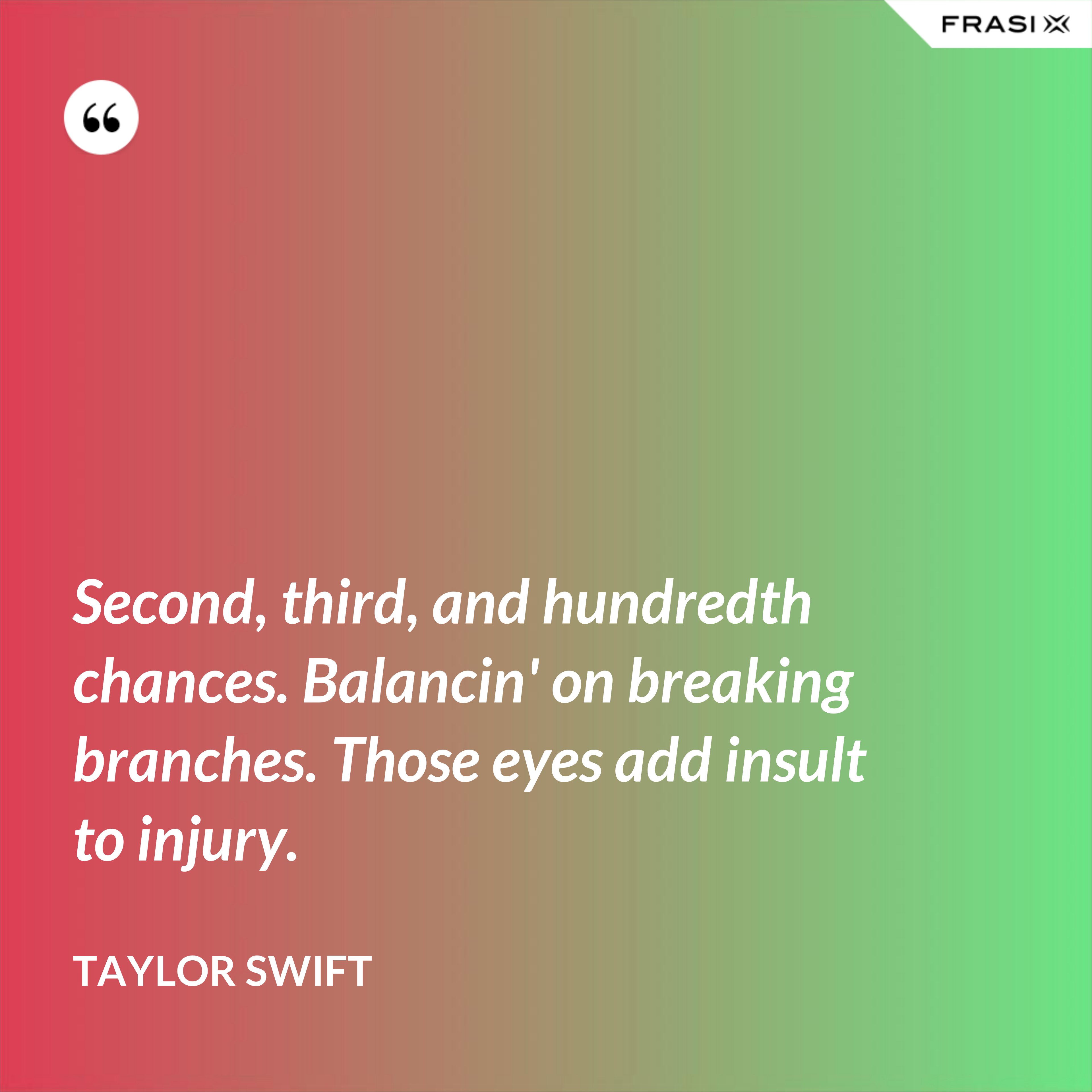 Second, third, and hundredth chances. Balancin' on breaking branches. Those eyes add insult to injury. - Taylor Swift