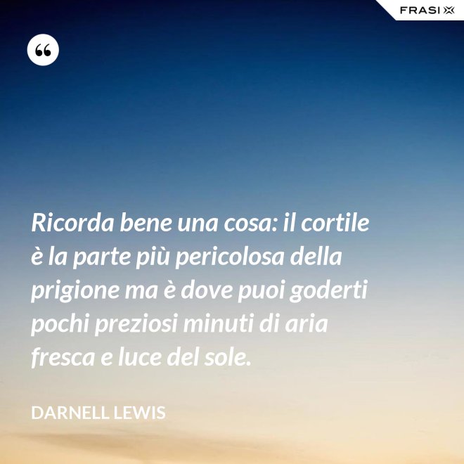 Ricorda bene una cosa: il cortile è la parte più pericolosa della prigione ma è dove puoi goderti pochi preziosi minuti di aria fresca e luce del sole. - Darnell Lewis