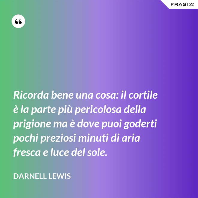 Ricorda bene una cosa: il cortile è la parte più pericolosa della prigione ma è dove puoi goderti pochi preziosi minuti di aria fresca e luce del sole. - Darnell Lewis