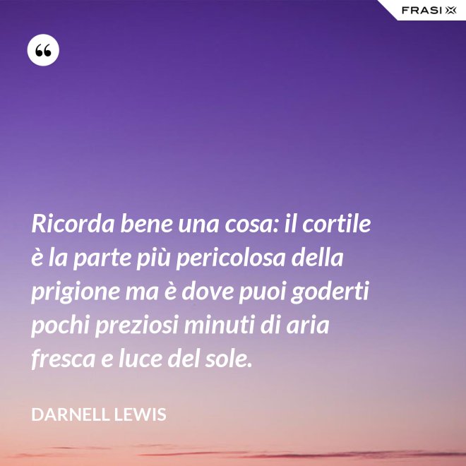 Ricorda bene una cosa: il cortile è la parte più pericolosa della prigione ma è dove puoi goderti pochi preziosi minuti di aria fresca e luce del sole. - Darnell Lewis