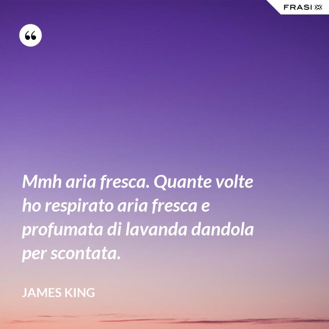 Mmh aria fresca. Quante volte ho respirato aria fresca e profumata di lavanda dandola per scontata. - James King