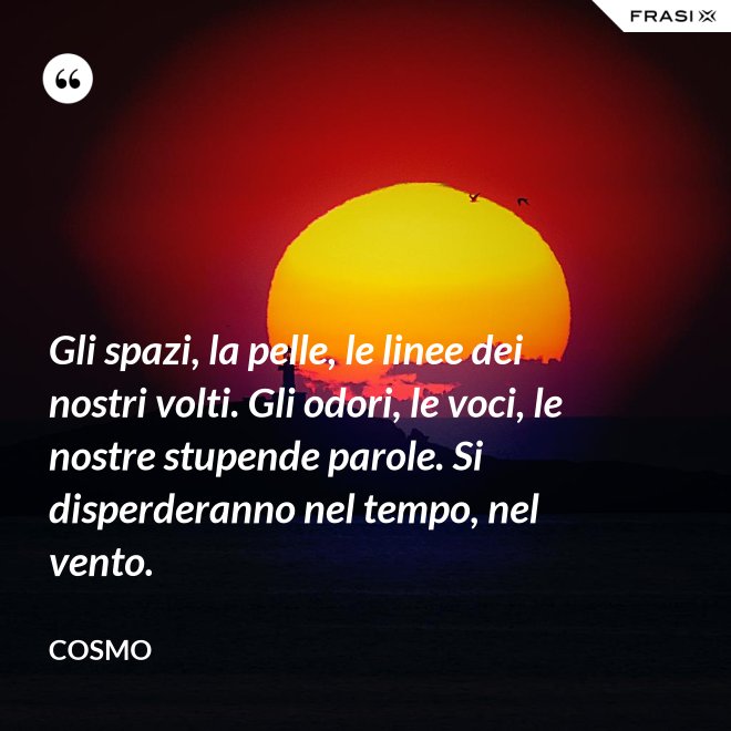 Gli spazi, la pelle, le linee dei nostri volti. Gli odori, le voci, le nostre stupende parole. Si disperderanno nel tempo, nel vento. - Cosmo