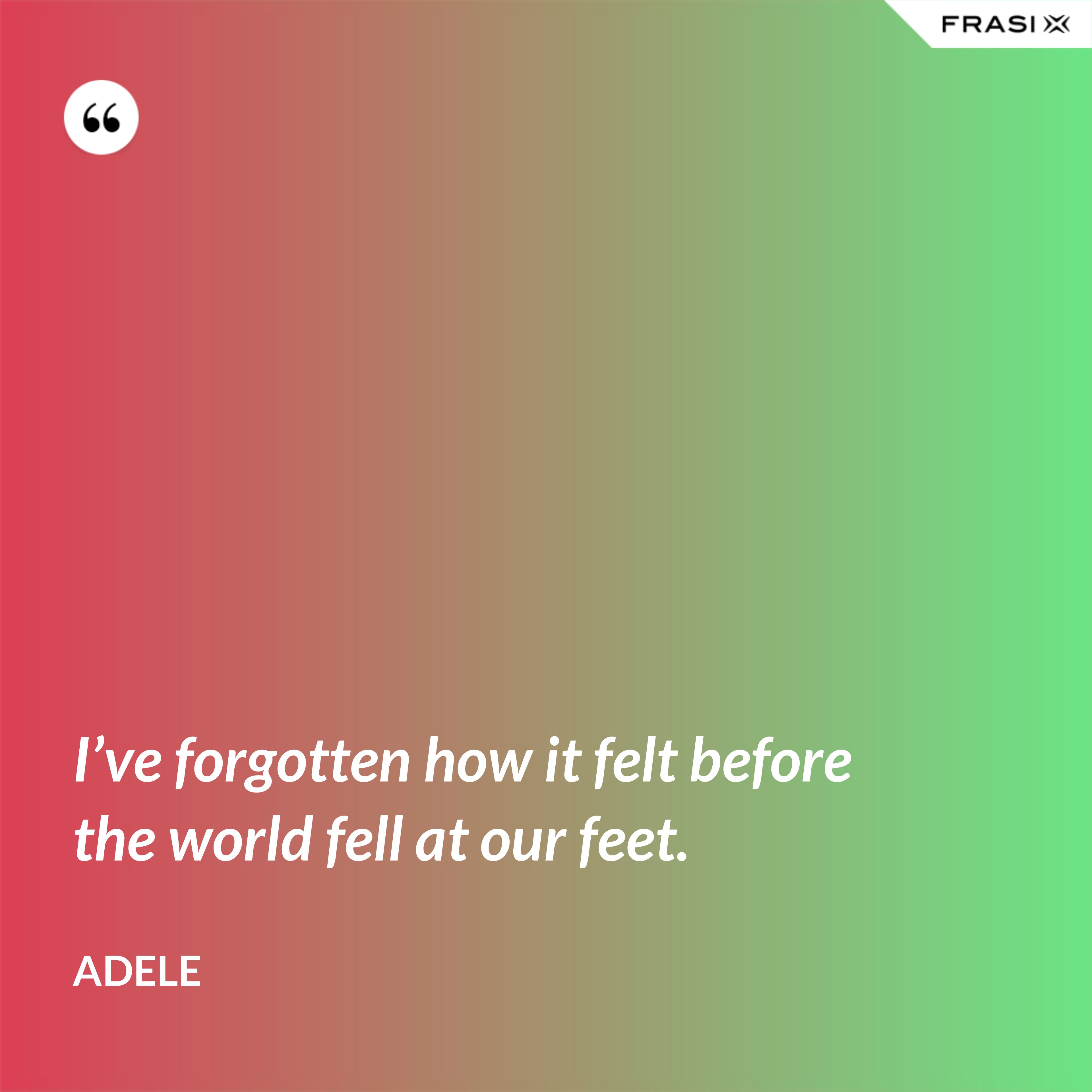 I’ve forgotten how it felt before the world fell at our feet. - Adele