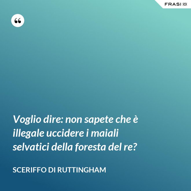Voglio dire: non sapete che è illegale uccidere i maiali selvatici della foresta del re? - Sceriffo di Ruttingham