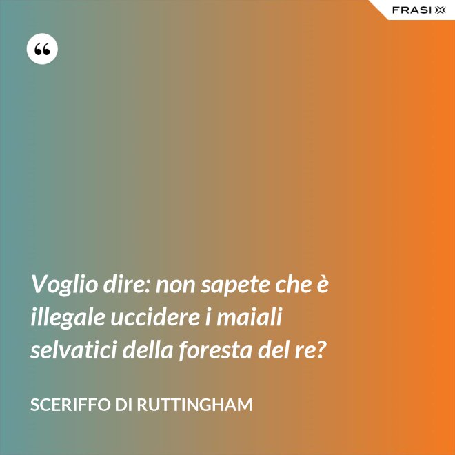 Voglio dire: non sapete che è illegale uccidere i maiali selvatici della foresta del re? - Sceriffo di Ruttingham