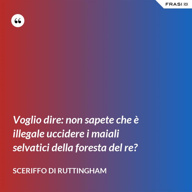 Voglio dire: non sapete che è illegale uccidere i maiali selvatici della foresta del re? - Sceriffo di Ruttingham