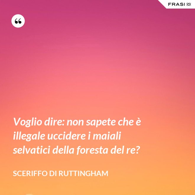Voglio dire: non sapete che è illegale uccidere i maiali selvatici della foresta del re? - Sceriffo di Ruttingham