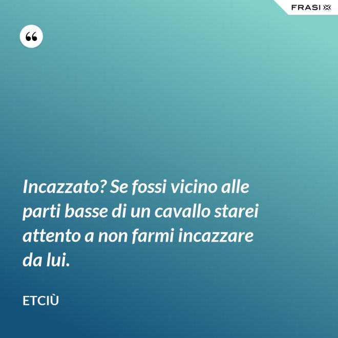 Incazzato? Se fossi vicino alle parti basse di un cavallo starei attento a non farmi incazzare da lui. - Etciù