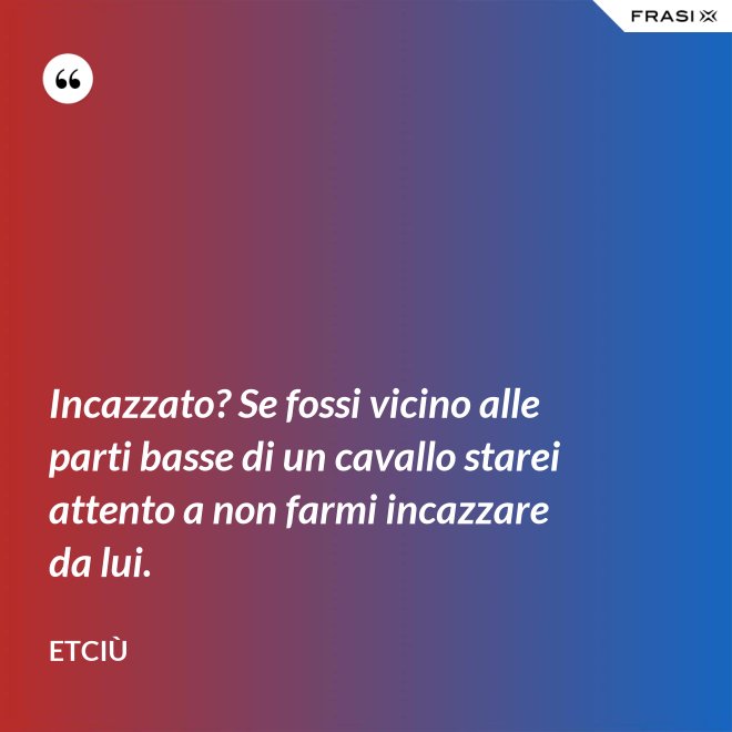 Incazzato? Se fossi vicino alle parti basse di un cavallo starei attento a non farmi incazzare da lui. - Etciù