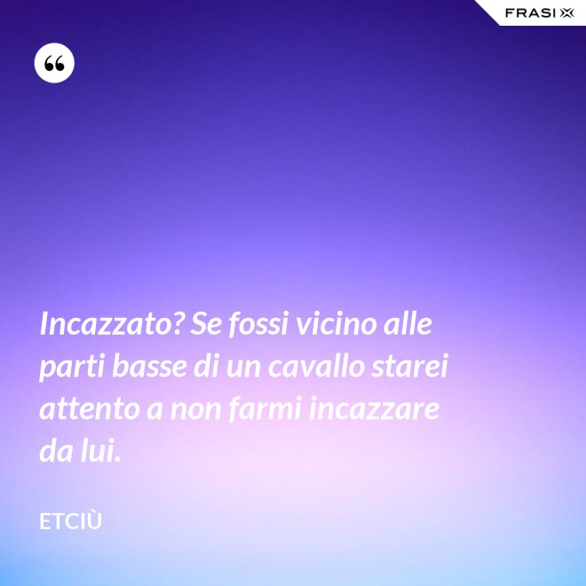 Incazzato? Se fossi vicino alle parti basse di un cavallo starei attento a non farmi incazzare da lui. - Etciù