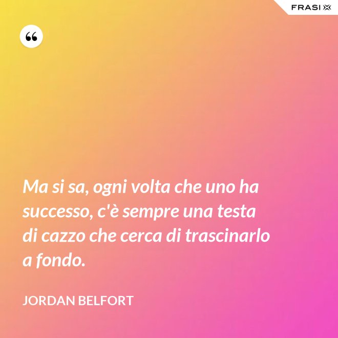 Ma si sa, ogni volta che uno ha successo, c'è sempre una testa di cazzo che cerca di trascinarlo a fondo. - Jordan Belfort