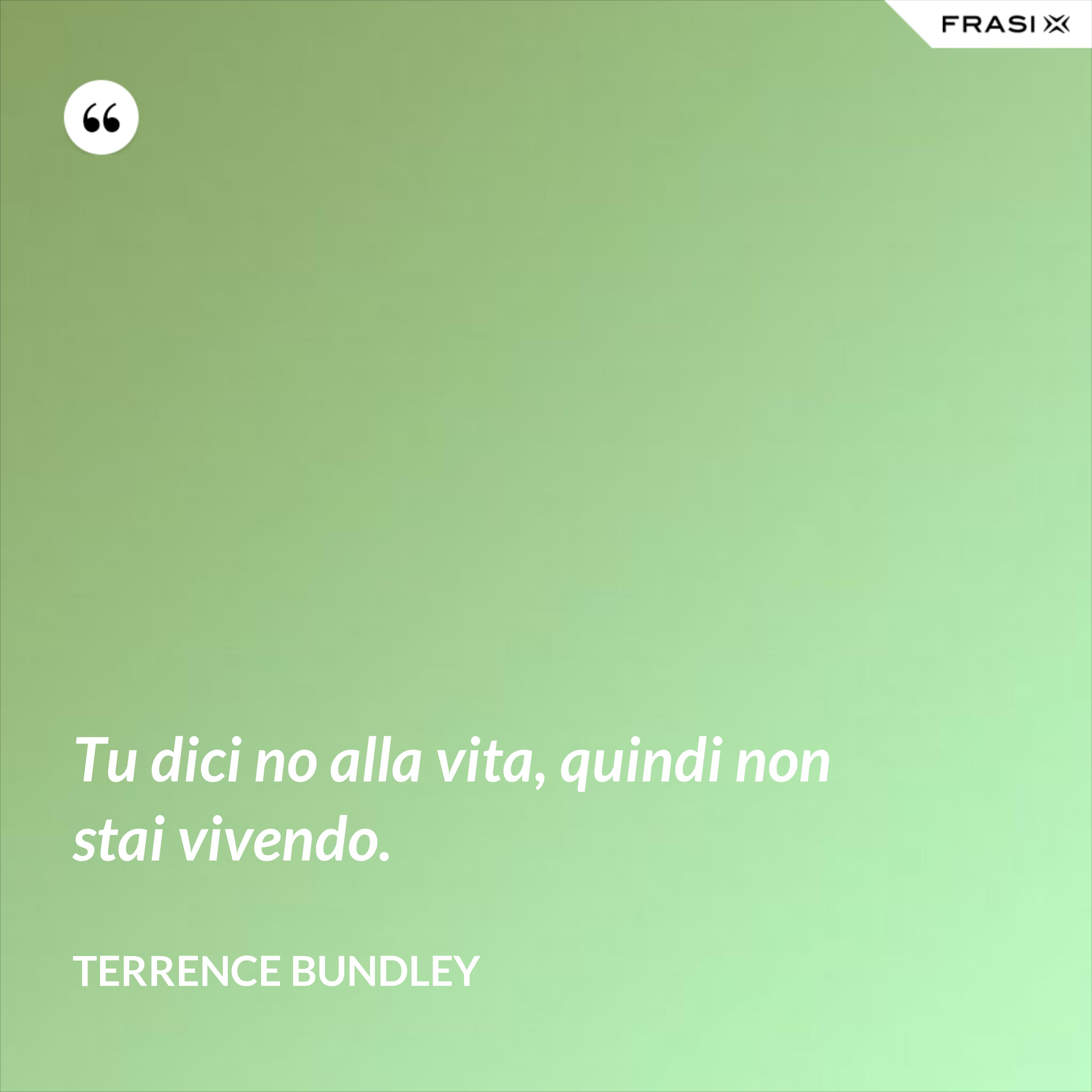 Tu dici no alla vita, quindi non stai vivendo. - Terrence Bundley