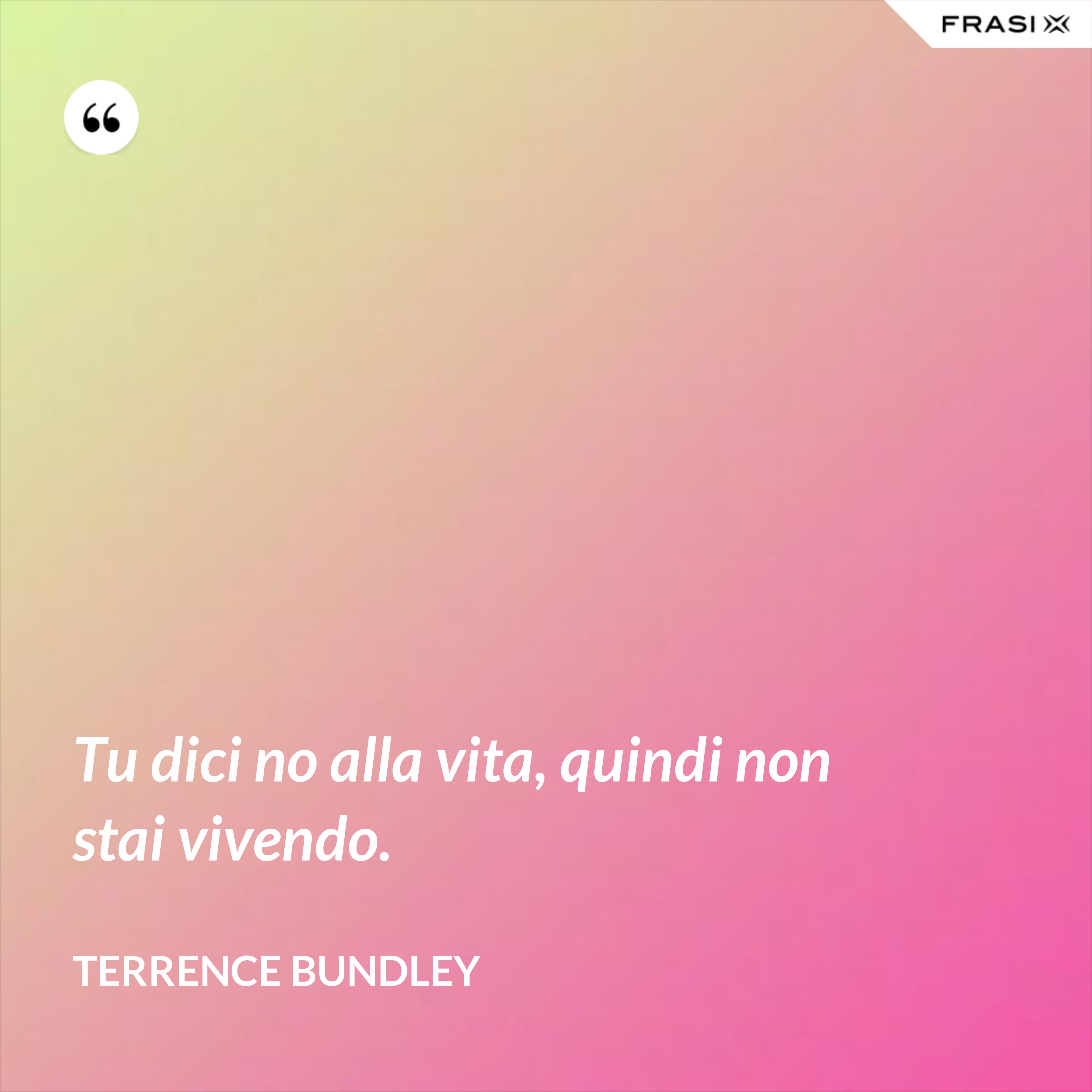 Tu dici no alla vita, quindi non stai vivendo. - Terrence Bundley