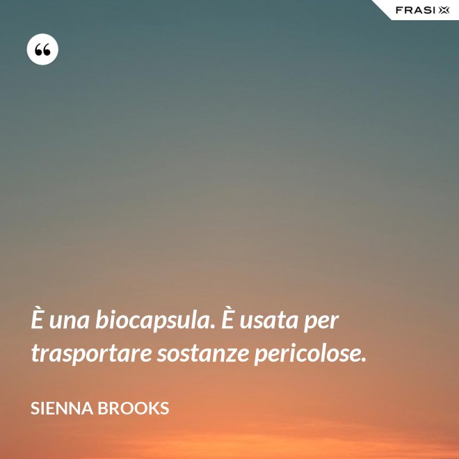 È una biocapsula. È usata per trasportare sostanze pericolose. - Sienna Brooks