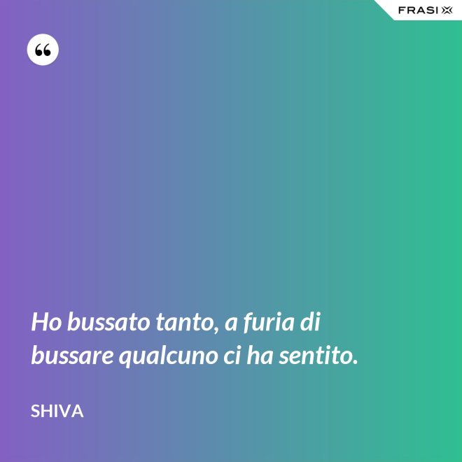 Ho bussato tanto, a furia di bussare qualcuno ci ha sentito. - Shiva