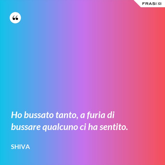Ho bussato tanto, a furia di bussare qualcuno ci ha sentito. - Shiva