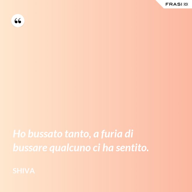 Ho bussato tanto, a furia di bussare qualcuno ci ha sentito. - Shiva