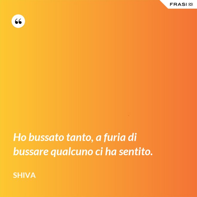 Ho bussato tanto, a furia di bussare qualcuno ci ha sentito. - Shiva
